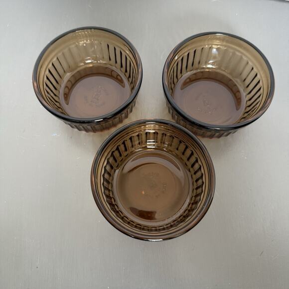 3.75 INCH ANCHOR HOCKING BROWN DISH G3484 SET OF THREE (3) CUSTARD CUP OVEN SAFE - Picture 5 of 8